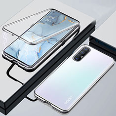 Custodia Lusso Alluminio Laterale Specchio 360 Gradi Cover M01 per Oppo Find X2 Neo Argento