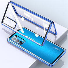 Custodia Lusso Alluminio Laterale Specchio 360 Gradi Cover M01 per Oppo Find X3 Lite 5G Blu
