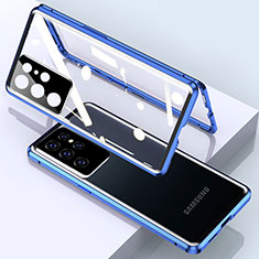 Custodia Lusso Alluminio Laterale Specchio 360 Gradi Cover M01 per Samsung Galaxy S22 Ultra 5G Blu