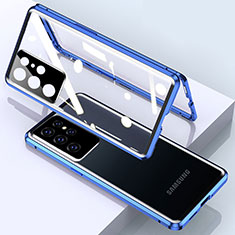 Custodia Lusso Alluminio Laterale Specchio 360 Gradi Cover M01 per Samsung Galaxy S25 Ultra 5G Blu