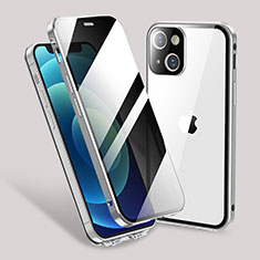 Custodia Lusso Alluminio Laterale Specchio 360 Gradi Cover M02 per Apple iPhone 13 Argento