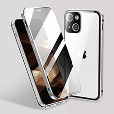 Custodia Lusso Alluminio Laterale Specchio 360 Gradi Cover M02 per Apple iPhone 15 Argento