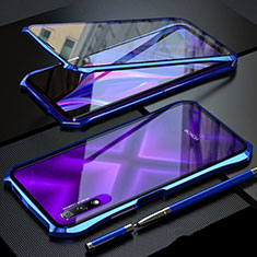 Custodia Lusso Alluminio Laterale Specchio 360 Gradi Cover M02 per Huawei P Smart Z (2019) Blu