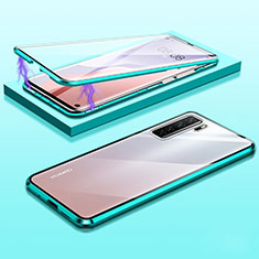 Custodia Lusso Alluminio Laterale Specchio 360 Gradi Cover M02 per Huawei P40 Lite 5G Ciano