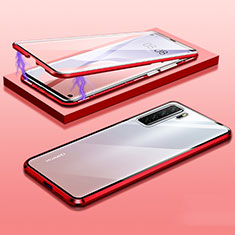 Custodia Lusso Alluminio Laterale Specchio 360 Gradi Cover M02 per Huawei P40 Lite 5G Rosso