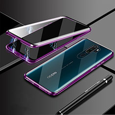 Custodia Lusso Alluminio Laterale Specchio 360 Gradi Cover M02 per Oppo A9 (2020) Viola