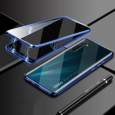 Custodia Lusso Alluminio Laterale Specchio 360 Gradi Cover M02 per Realme XT Blu