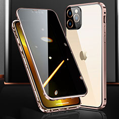 Custodia Lusso Alluminio Laterale Specchio 360 Gradi Cover M03 per Apple iPhone 13 Pro Oro Rosa