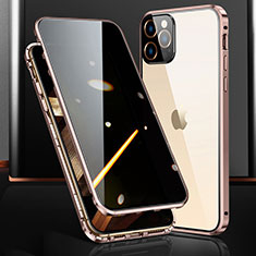 Custodia Lusso Alluminio Laterale Specchio 360 Gradi Cover M03 per Apple iPhone 14 Pro Max Oro Rosa