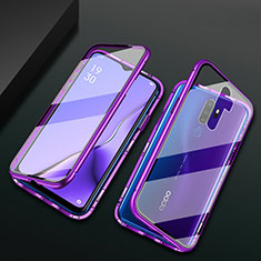 Custodia Lusso Alluminio Laterale Specchio 360 Gradi Cover M03 per Oppo A11X Viola