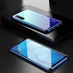 Custodia Lusso Alluminio Laterale Specchio 360 Gradi Cover M03 per Oppo Find X2 Lite Blu