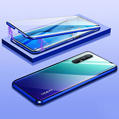 Custodia Lusso Alluminio Laterale Specchio 360 Gradi Cover M03 per Oppo Reno3 Pro Blu