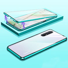 Custodia Lusso Alluminio Laterale Specchio 360 Gradi Cover M03 per Oppo Reno3 Pro Verde