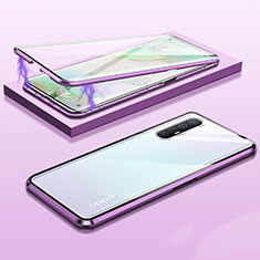 Custodia Lusso Alluminio Laterale Specchio 360 Gradi Cover M03 per Oppo Reno3 Pro Viola