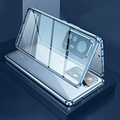 Custodia Lusso Alluminio Laterale Specchio 360 Gradi Cover M03 per Xiaomi Mi 12 5G Blu