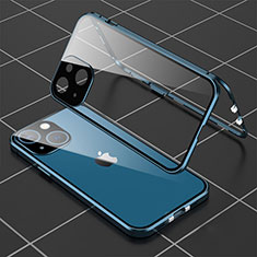 Custodia Lusso Alluminio Laterale Specchio 360 Gradi Cover M04 per Apple iPhone 14 Plus Blu
