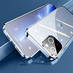 Custodia Lusso Alluminio Laterale Specchio 360 Gradi Cover M05 per Apple iPhone 13 Mini Blu