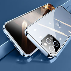 Custodia Lusso Alluminio Laterale Specchio 360 Gradi Cover M05 per Apple iPhone 14 Pro Max Blu