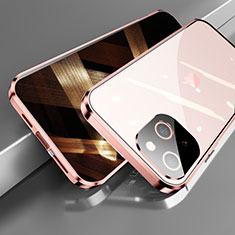 Custodia Lusso Alluminio Laterale Specchio 360 Gradi Cover M05 per Apple iPhone 15 Oro Rosa