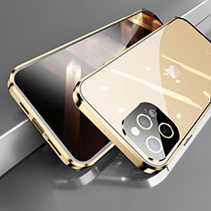 Custodia Lusso Alluminio Laterale Specchio 360 Gradi Cover M05 per Apple iPhone 16 Pro Oro