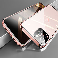 Custodia Lusso Alluminio Laterale Specchio 360 Gradi Cover M05 per Apple iPhone 16 Pro Oro Rosa