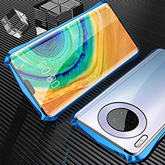 Custodia Lusso Alluminio Laterale Specchio 360 Gradi Cover M05 per Huawei Mate 30 Pro Blu