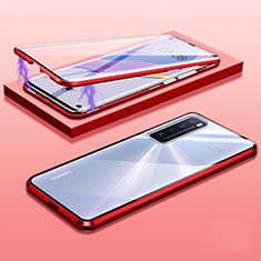 Custodia Lusso Alluminio Laterale Specchio 360 Gradi Cover M05 per Huawei Nova 7 5G Rosso