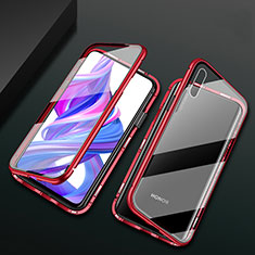 Custodia Lusso Alluminio Laterale Specchio 360 Gradi Cover M05 per Huawei Y9 Prime (2019) Rosso