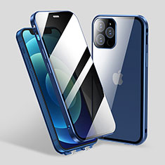 Custodia Lusso Alluminio Laterale Specchio 360 Gradi Cover M06 per Apple iPhone 13 Pro Blu