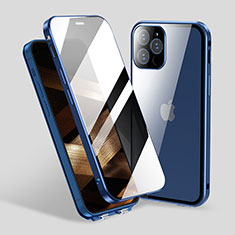 Custodia Lusso Alluminio Laterale Specchio 360 Gradi Cover M06 per Apple iPhone 14 Pro Max Blu