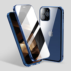 Custodia Lusso Alluminio Laterale Specchio 360 Gradi Cover M06 per Apple iPhone 15 Pro Blu