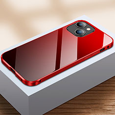 Custodia Lusso Alluminio Laterale Specchio 360 Gradi Cover M07 per Apple iPhone 13 Mini Rosso e Nero