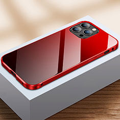 Custodia Lusso Alluminio Laterale Specchio 360 Gradi Cover M07 per Apple iPhone 13 Pro Rosso e Nero