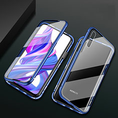 Custodia Lusso Alluminio Laterale Specchio 360 Gradi Cover M07 per Huawei P Smart Pro (2019) Blu