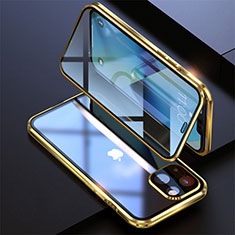 Custodia Lusso Alluminio Laterale Specchio 360 Gradi Cover M08 per Apple iPhone 14 Plus Oro