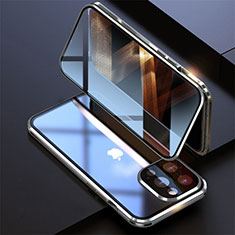 Custodia Lusso Alluminio Laterale Specchio 360 Gradi Cover M08 per Apple iPhone 15 Pro Argento