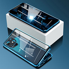 Custodia Lusso Alluminio Laterale Specchio 360 Gradi Cover M09 per Apple iPhone 13 Mini Blu