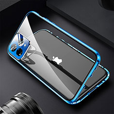 Custodia Lusso Alluminio Laterale Specchio 360 Gradi Cover M09 per Apple iPhone 14 Pro Blu