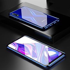 Custodia Lusso Alluminio Laterale Specchio 360 Gradi Cover M09 per Huawei Y9 Prime (2019) Blu