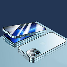 Custodia Lusso Alluminio Laterale Specchio 360 Gradi Cover M10 per Apple iPhone 13 Pro Blu