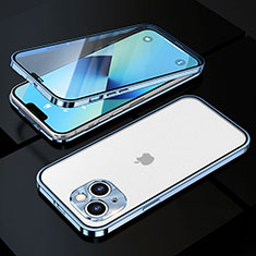 Custodia Lusso Alluminio Laterale Specchio 360 Gradi Cover M10 per Apple iPhone 14 Plus Blu