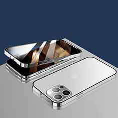 Custodia Lusso Alluminio Laterale Specchio 360 Gradi Cover M10 per Apple iPhone 14 Pro Max Argento