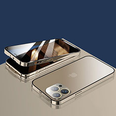 Custodia Lusso Alluminio Laterale Specchio 360 Gradi Cover M10 per Apple iPhone 14 Pro Max Oro