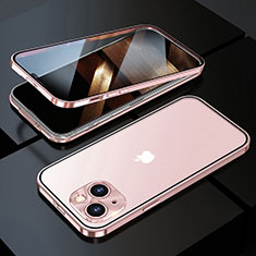 Custodia Lusso Alluminio Laterale Specchio 360 Gradi Cover M10 per Apple iPhone 15 Plus Oro Rosa