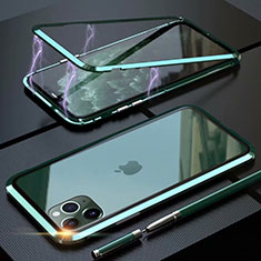 Custodia Lusso Alluminio Laterale Specchio 360 Gradi Cover M14 per Apple iPhone 11 Pro Max Verde