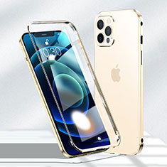 Custodia Lusso Alluminio Laterale Specchio 360 Gradi Cover N01 per Apple iPhone 12 Pro Max Oro