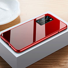 Custodia Lusso Alluminio Laterale Specchio 360 Gradi Cover N01 per Huawei P40 Rosso e Nero