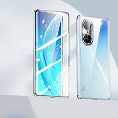 Custodia Lusso Alluminio Laterale Specchio 360 Gradi Cover P01 per Huawei Honor 60 Pro 5G Argento