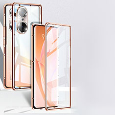 Custodia Lusso Alluminio Laterale Specchio 360 Gradi Cover P01 per Huawei Honor 60 Pro 5G Oro