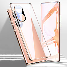 Custodia Lusso Alluminio Laterale Specchio 360 Gradi Cover P01 per Huawei P50 Pro Oro Rosa